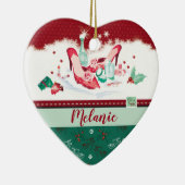 彼女のため、赤い靴及び香水のクリスマスのハートの形 セラミックオーナメント (右)