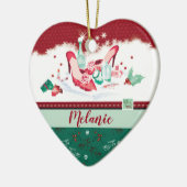 彼女のため、赤い靴及び香水のクリスマスのハートの形 セラミックオーナメント (左)