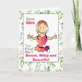彼女のひおもしろいそついた女性マンガ50誕生日 カード (正面)