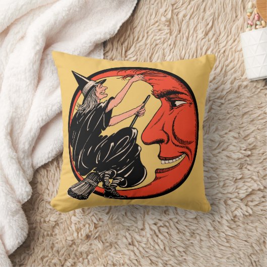 彼女のほうきのヴィンテージのハロウィンの魔法使い クッション (ブランケット)