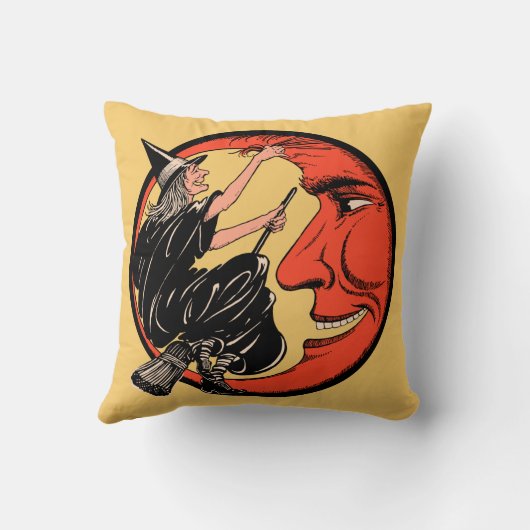 彼女のほうきのヴィンテージのハロウィンの魔法使い クッション (裏面)