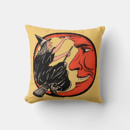 彼女のほうきのヴィンテージのハロウィンの魔法使い クッション