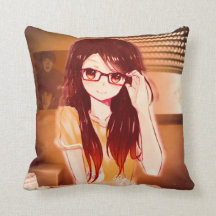 彼女のカジュアルな寝室の枕女の子