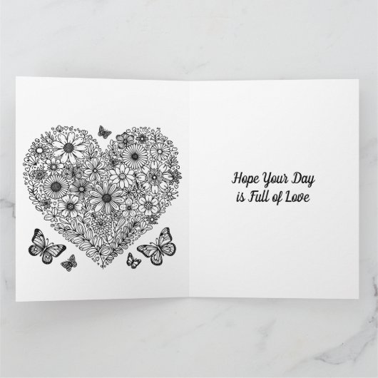 彼女のカラーリングページのための大きなハッピーバレンタインデー カード (内部)