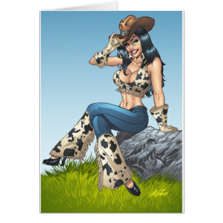 彼女のカーボーイ・ハットのイラストレーションをひっくり返している女性のカーボーイ