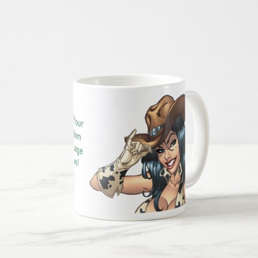 彼女のカーボーイ・ハットのイラストレーションをひっくり返している女性のカーボーイ コーヒーマグカップ (正面右)