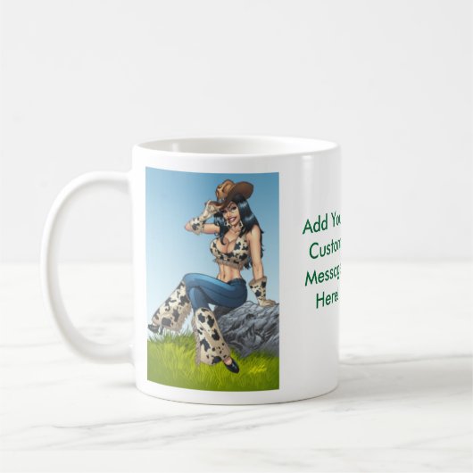 彼女のカーボーイ・ハットのイラストレーションをひっくり返している女性のカーボーイ コーヒーマグカップ (左)