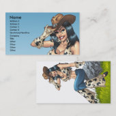 彼女のカーボーイ・ハットのイラストレーションをひっくり返している女性のカーボーイ 名刺 (正面/裏面)