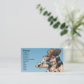 彼女のカーボーイ・ハットのイラストレーションをひっくり返している女性のカーボーイ 名刺 (スタンド正面)