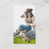 彼女のカーボーイ・ハットのイラストレーションをひっくり返している女性のカーボーイ 名刺 (裏面)