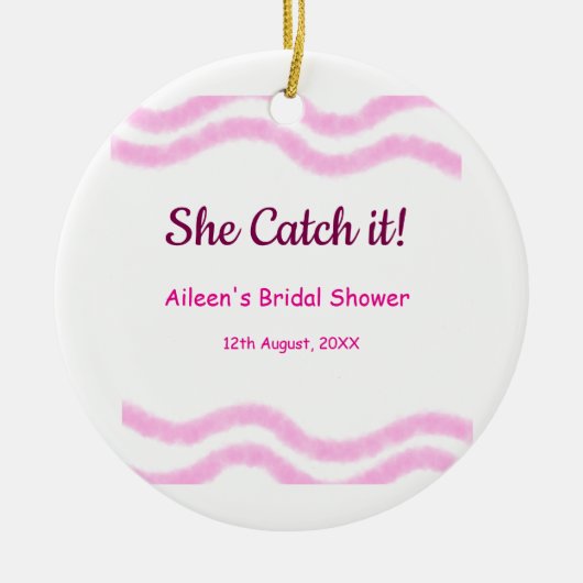 彼女のキャッチ ピンクスパイラル 水彩ライン ウェディング セラミックオーナメント (正面)