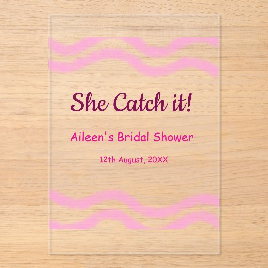 彼女のキャッチ ピンクスパイラル 水彩ライン ブライダル アクリル招待状 (正面)