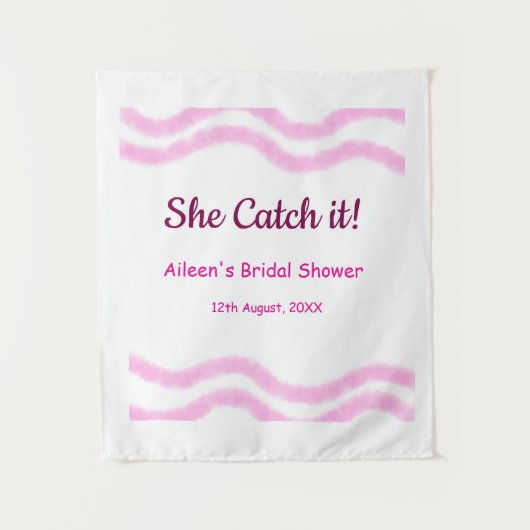 彼女のキャッチ ピンクスパイラル 水彩ライン ブライダル タペストリー (正面)