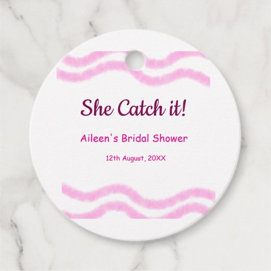 彼女のキャッチ ピンクスパイラル 水彩ライン ブライダル フェイバータグ (正面)