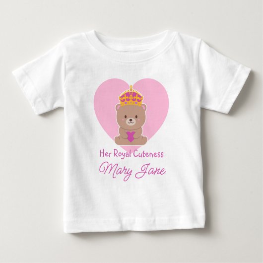 彼女のキュートな皇室 | 面白かわいいピンク ベビーTシャツ (正面)