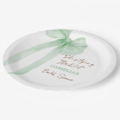 彼女のグリーンボウの結婚前のお祝い ペーパープレート (アングル)