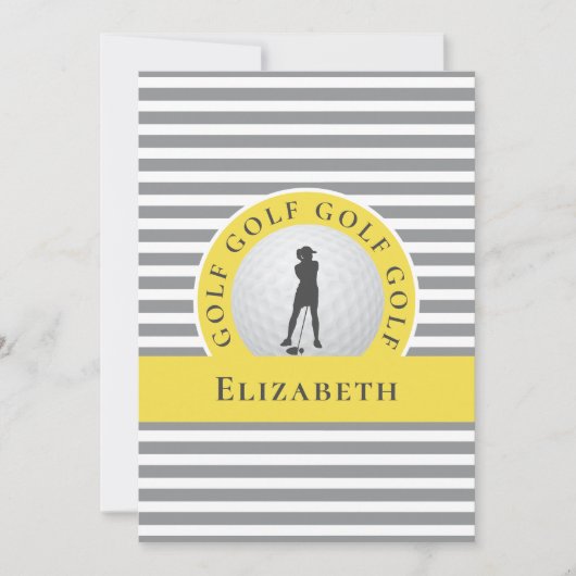 彼女のゴルファーのためのグレイパーソナライズされたイエローありがとう ノートカード (正面)
