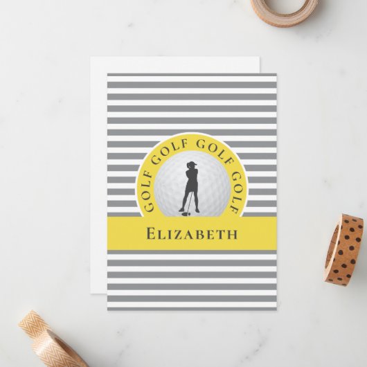 彼女のゴルファーのためのグレイパーソナライズされたイエローありがとう ノートカード (正面/裏面インサイチュ)