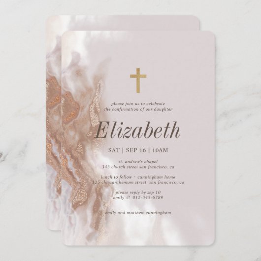 彼女のゴールド水彩クロスの確認 招待状 (正面/裏面)