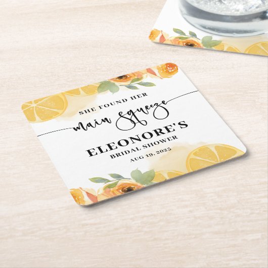 彼女のスクイーズ ブライダルシャワーを発見 スクエアペーパーコースター (アングル)