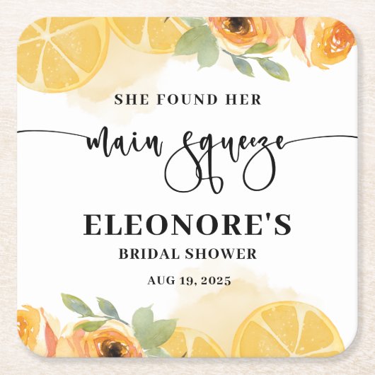 彼女のスクイーズ ブライダルシャワーを発見 スクエアペーパーコースター (正面)