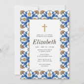 彼女のタイルのためのヴィンテージ地中海の洗礼 招待状 (正面)