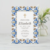 彼女のタイルのためのヴィンテージ地中海の洗礼 招待状 (スタンド正面)