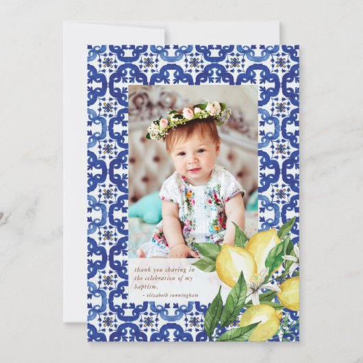 彼女のタイルのための地中海のバプテスマレモン花 サンキューカード (正面)