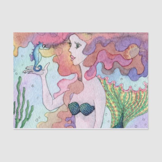 彼女のタツノオトシゴのティッシュペーパーに雑談している人魚 薄葉紙 (正面)