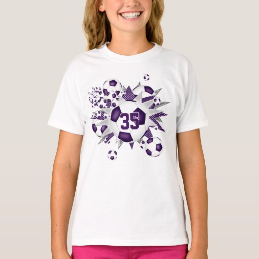 彼女のチームジャージー番号サッカーボールは紫 Tシャツ (正面)