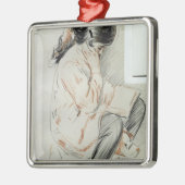 彼女のトイドッグに坐るPauletteの読書 メタルオーナメント (左)