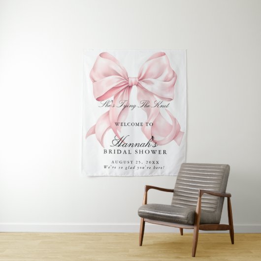 「彼女のノット ピンクの弓 ウェルカムサイン」 タペストリー (インサイチュ)