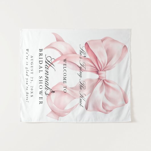 「彼女のノット ピンクの蝶結び ウェルカムサイン」 タペストリー (正面(横))