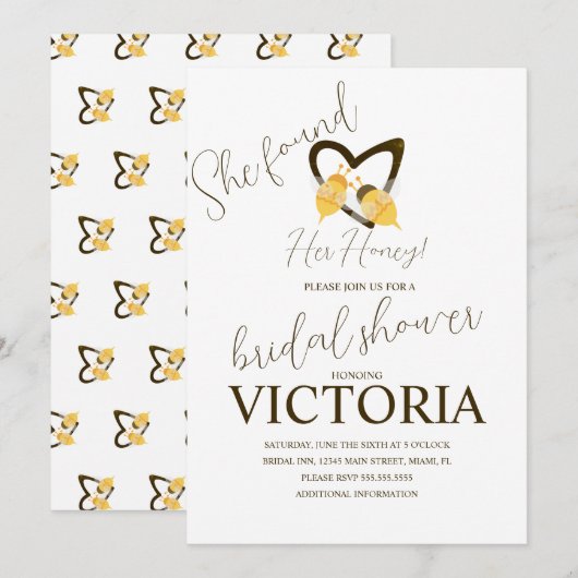 彼女のハニーハチのウェディングシャワーを発見 招待状 (正面/裏面)