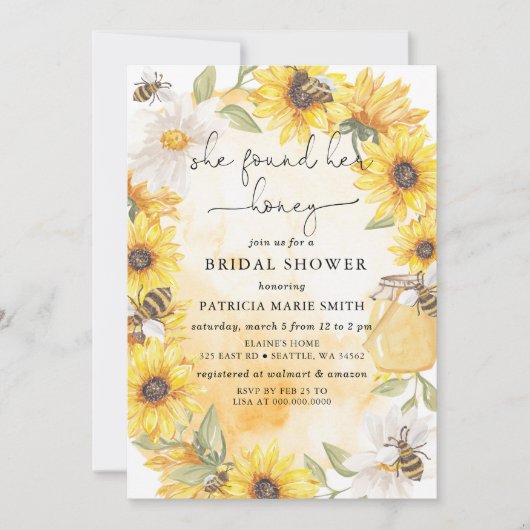 彼女のハニーフローラルビーブライダルシャワー 招待状 (正面)