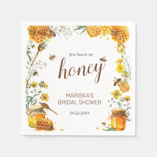 彼女のハニーブライダルシャワーが見つかった スタンダードカクテルナプキン (正面)