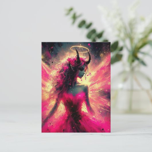 彼女のハローをピンクで支える角を持つ妖精 ポストカード (スタンド正面)