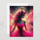 彼女のハローをピンクで支える角を持つ妖精 ポストカード (正面/裏面)