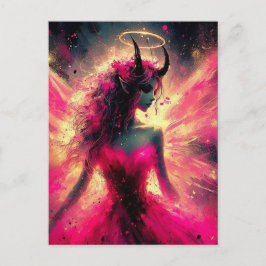 彼女のハローをピンクで支える角を持つ妖精 ポストカード
