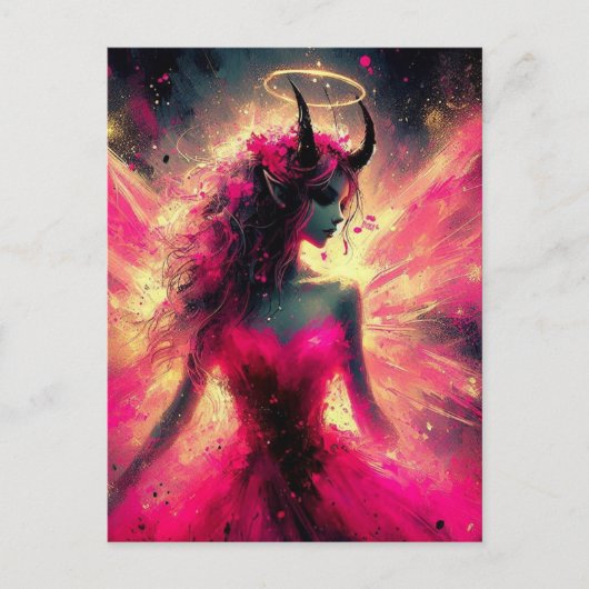 彼女のハローをピンクで支える角を持つ妖精 ポストカード (正面)
