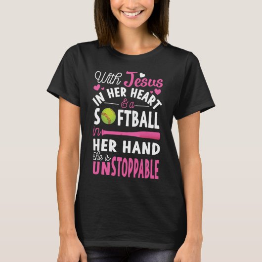 彼女のハートにイエス・ソフトボール Funny Pitcher ギフト Tシャツ (正面)