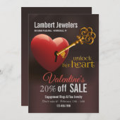 彼女のハートのバレンタインの販売促進の鍵を開けて下さい 招待状 (正面/裏面)