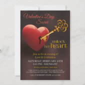 彼女のハートのバレンタインデーのパーティーの鍵を開けて下さい 招待状 (正面)