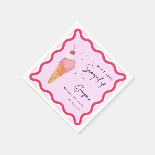 『彼女のハートはピンクとレッドのウェーブで射止められた』ウェーブ ブライズ シャワー スタンダードカクテルナプキン (角)