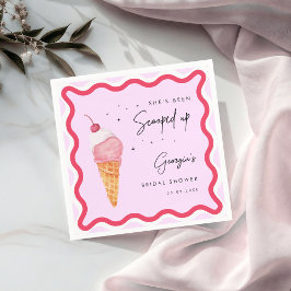 『彼女のハートはピンクとレッドのウェーブで射止められた』ウェーブ ブライズ シャワー スタンダードカクテルナプキン