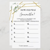 彼女のバイリンガルブライダルシャワーゲームは何歳だった (正面/裏面)