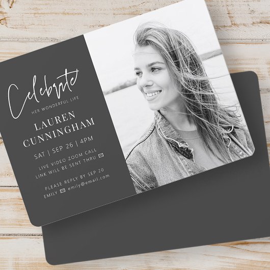 彼女のバーチャルお祝いの人生の写真モダンのために 招待状