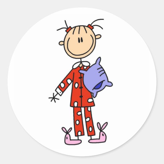 彼女のパジャマのステッカーで女の子の上で眠る ラウンドシール (正面)