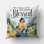 彼女のパーソナライズされた子供たちはキリスト教徒の女性を育てる クッション (裏面)