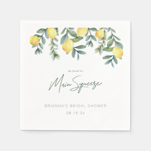 彼女のパートナーを見つけた レモンシャワーのウェディングシャワー スタンダードカクテルナプキン (正面)